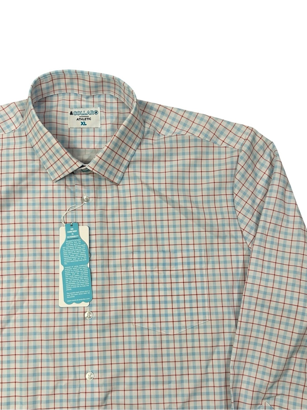 &Collar Men's Blue and Red Plaid Button-Up Shirt Athletic Fit XL NWT Recycled